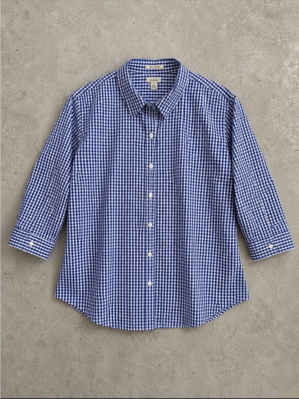 L.L.Bean Wrinkle Free Blue Gingham 3/4 Sleeve Button Down Shirt XL Petite